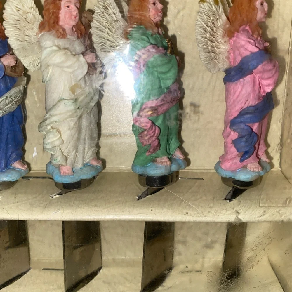 4 Vintage Ceramic Angel Themed Religious Cheese Butter Spreaders Pink Green Blue